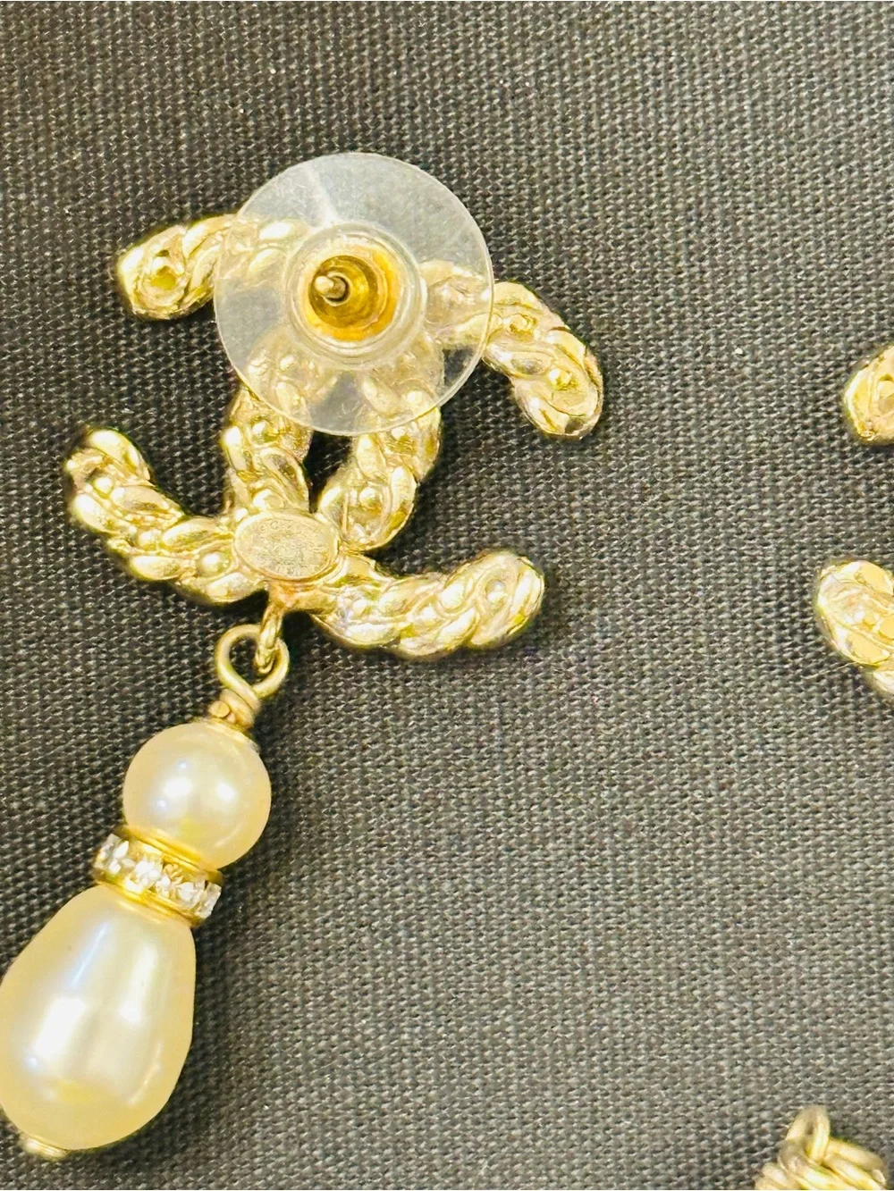 CHANEL Gold-Tone Pearl Drop Asymmetric CC Logo Earrings